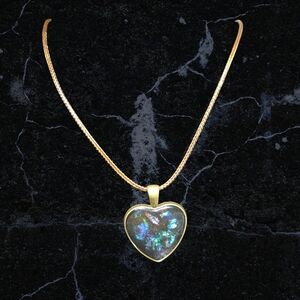 Bronze Heart Adjustable Necklace with Opal Accent